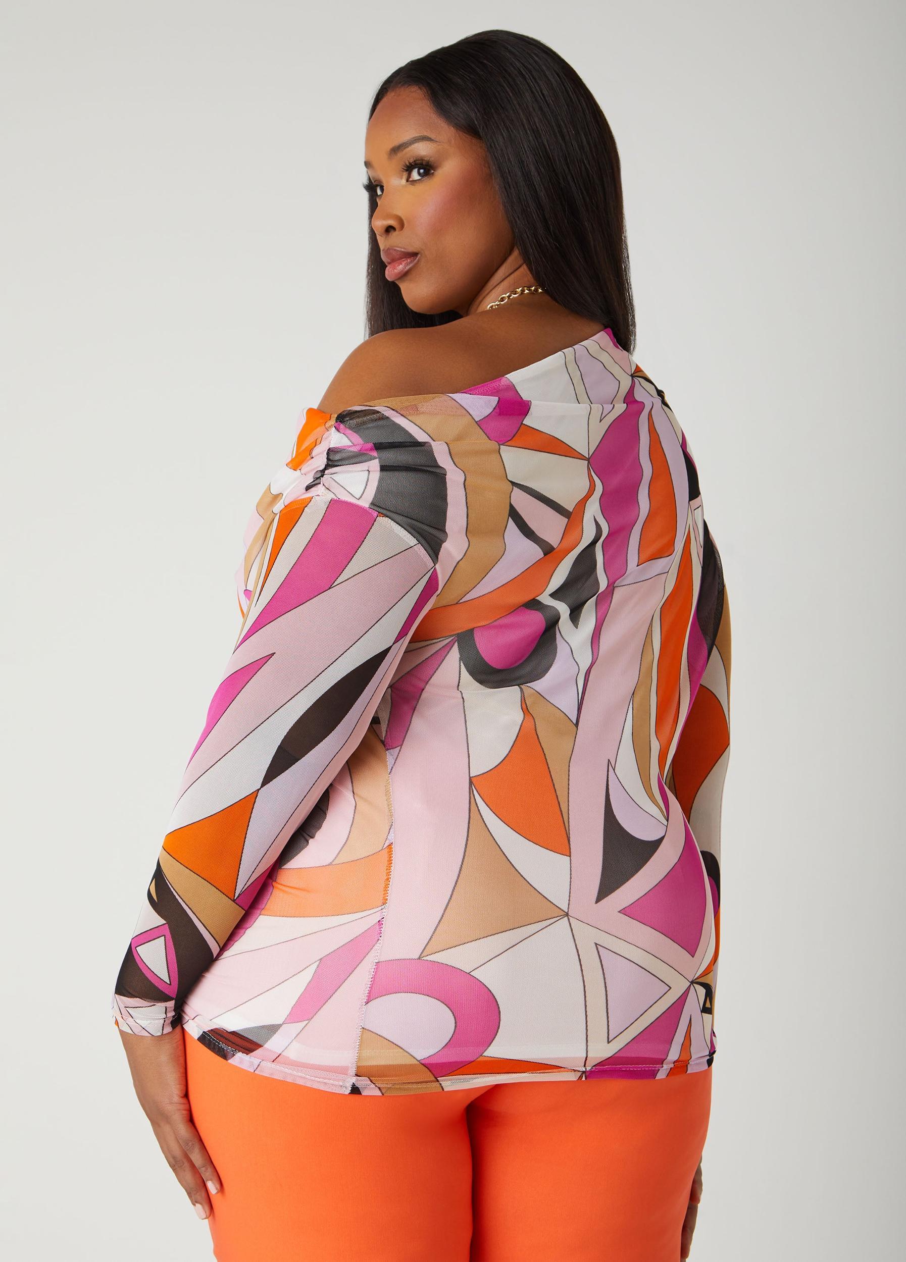 Off The Shoulder Abstract Mesh Top Product Image