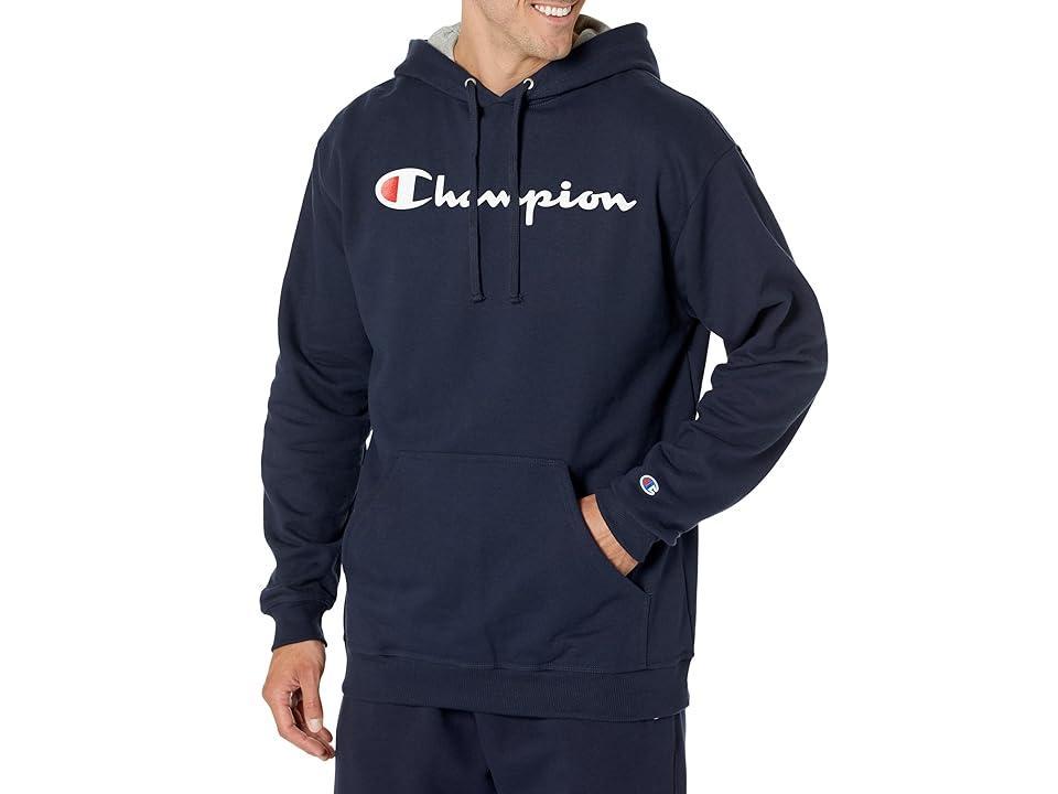 Mens Champion Powerblend Hoodie, Script Logo (Big & Tall) Oxford Grey 3XT Product Image