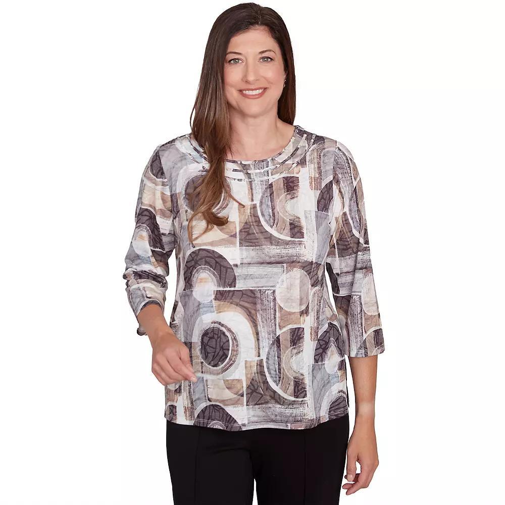 Petite Alfred Dunner Geometric Patch Print Top, Women's, Size: Small Petite, Neutral Team Product Image