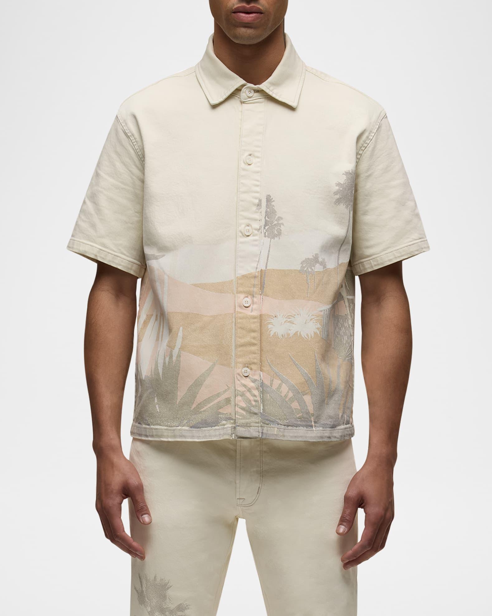Men's Graphic Denim Button-Down Camp Shirt Product Image