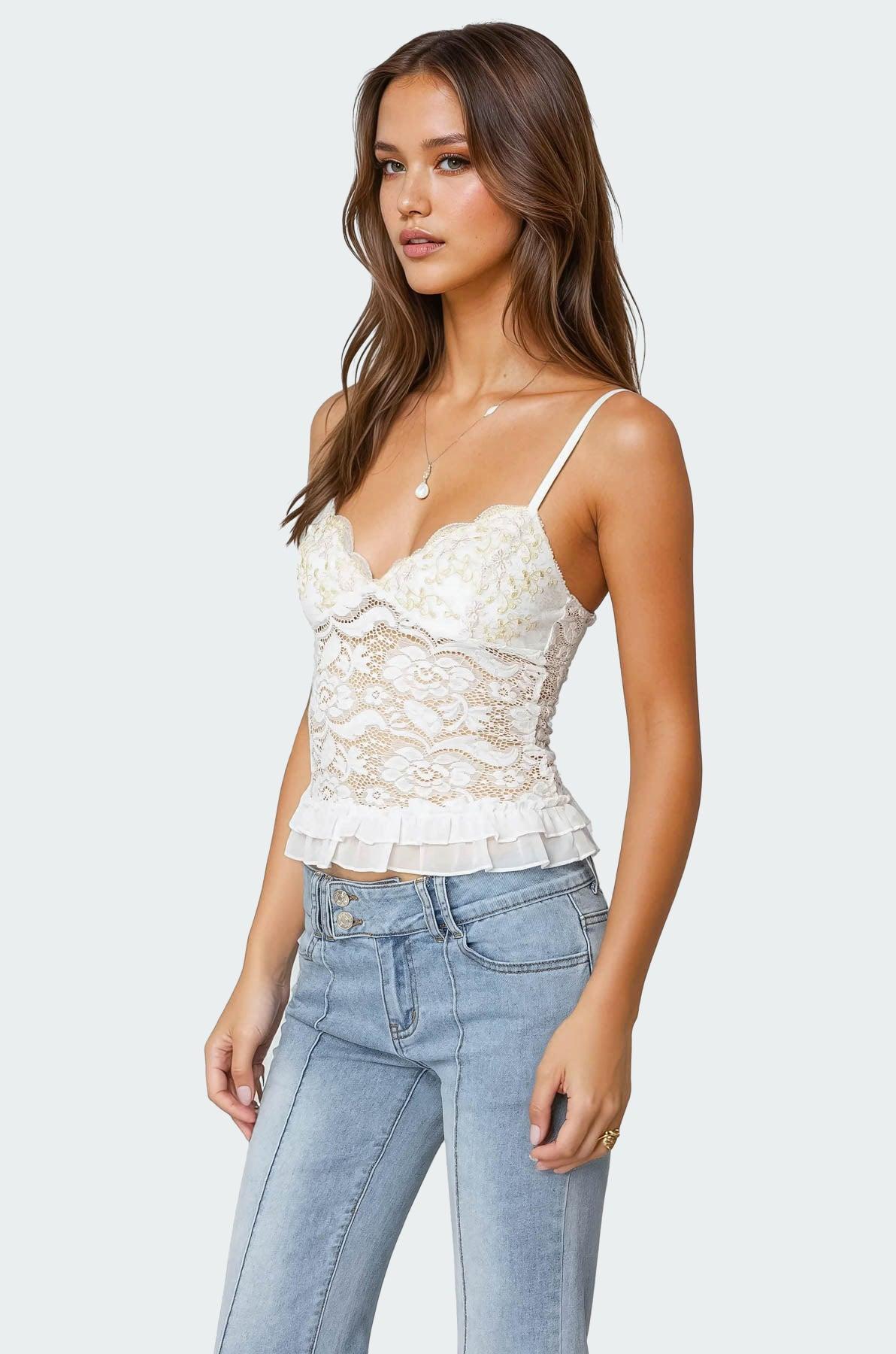 Torin Sheer Lace Tank Top Product Image