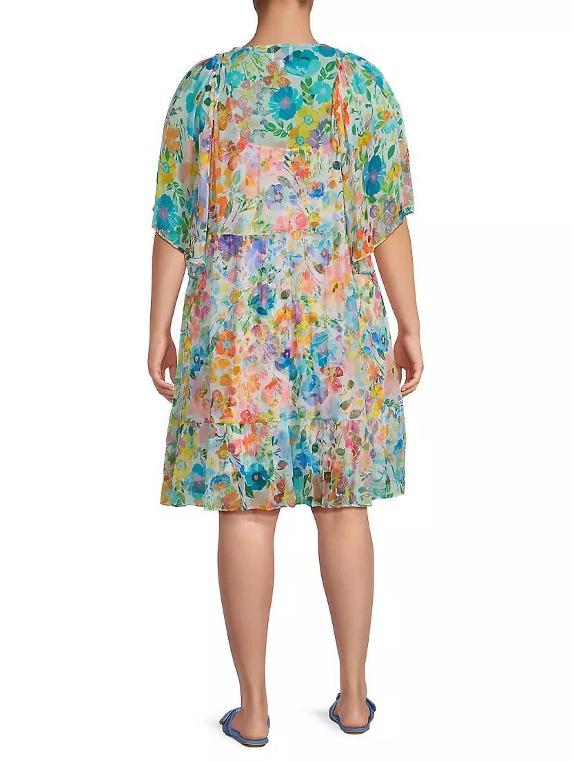 Plus Margaret Wild Blooms Silk Minidress Product Image