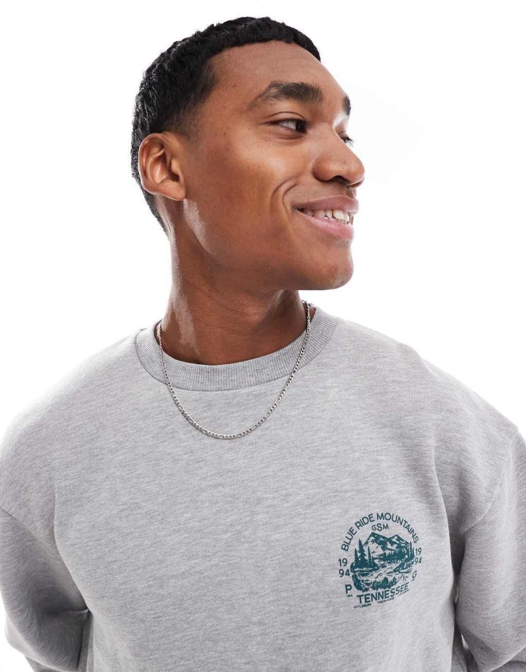 ASOS DESIGN overiszed boxy sweatshirt with tennesee print in gray heather Product Image