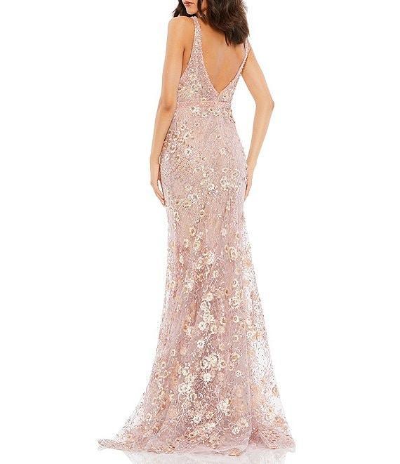 Mac Duggal Floral V-Neck Sleeveless Low Scoop Back Detail Sheath Gown Product Image