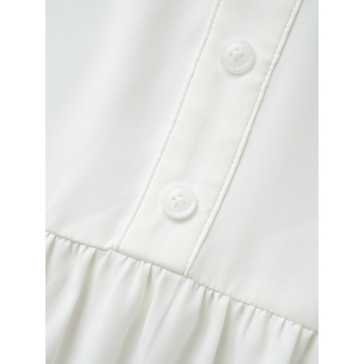 Plus Size WhiteSmoke Notched Patchwork Cut Out Lantern Sleeve Blouse Women At the Office Elbow-length sleeve Flat collar with V-notch Office Blouses BloomChic 30/6X Product Image