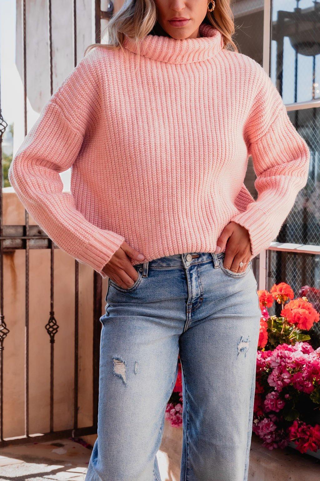 Chunky Pink Ribbed Turtleneck Sweater - FINAL SALE Female Product Image