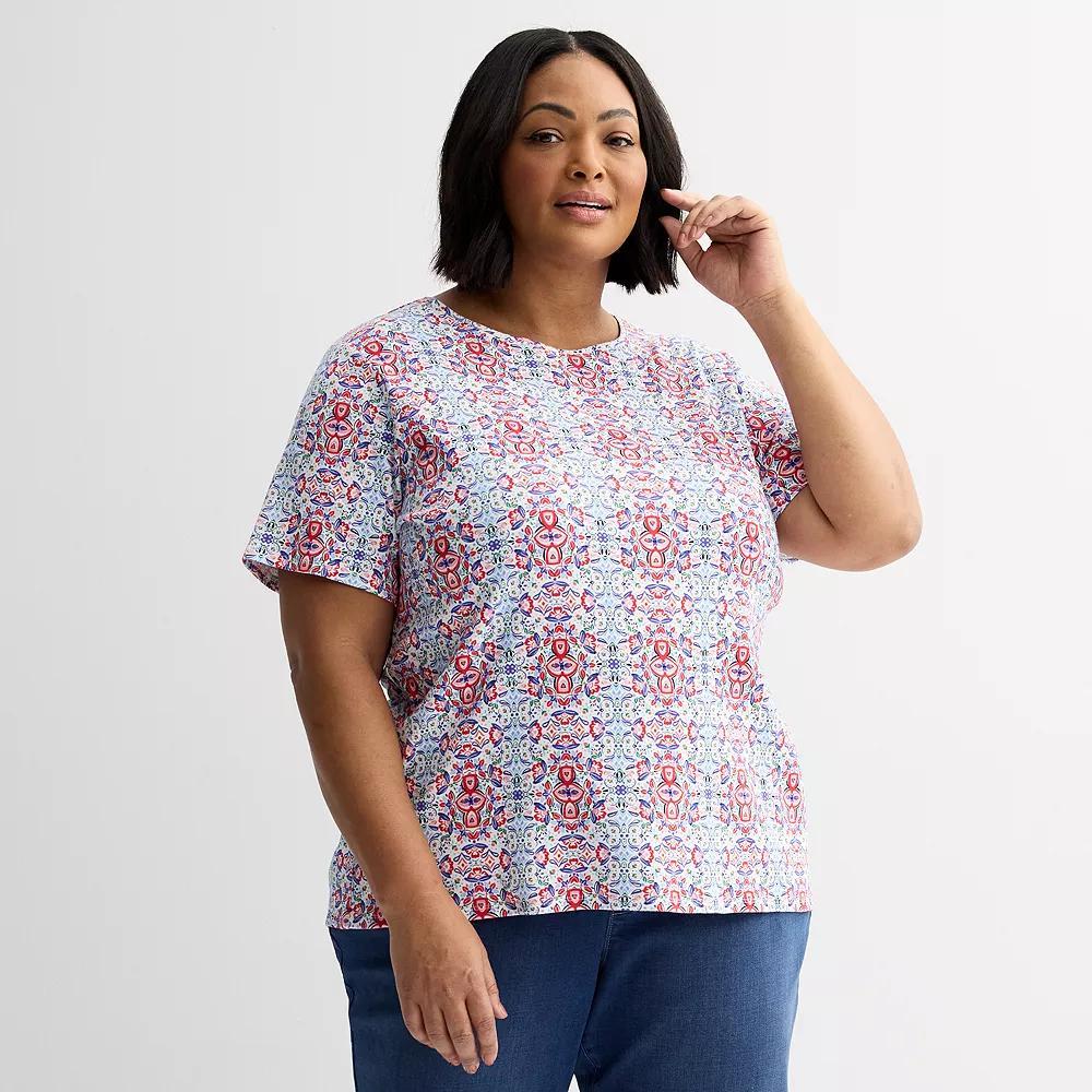 Plus Size Croft & Barrow® Essential Crewneck Top, Women's, Size: 4XL, Red Ornate Tile Product Image