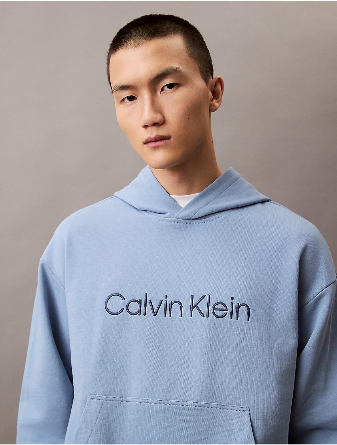 Calvin Klein Mens Standard Logo Terry Relaxed Hoodie - Blue Product Image
