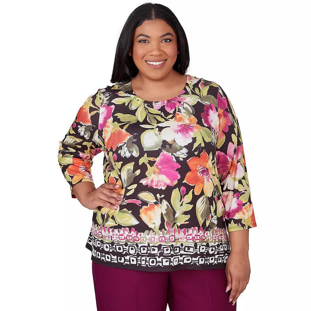 Plus Size Alfred Dunner Bold Floral Geometric Border Top, Women's, Size: 2XL, Multi Purple Product Image