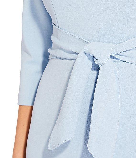 Adrianna Papell Stretch Crepe Crew Neck Tie Waist 3/4 Sleeve Midi Sheath Dress Product Image