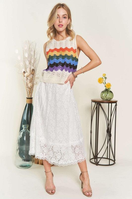 ADORA Elastic Waist Lace Midi Skirt Product Image