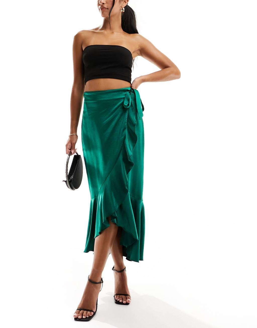 Flounce London satin wrap midaxi skirt Product Image