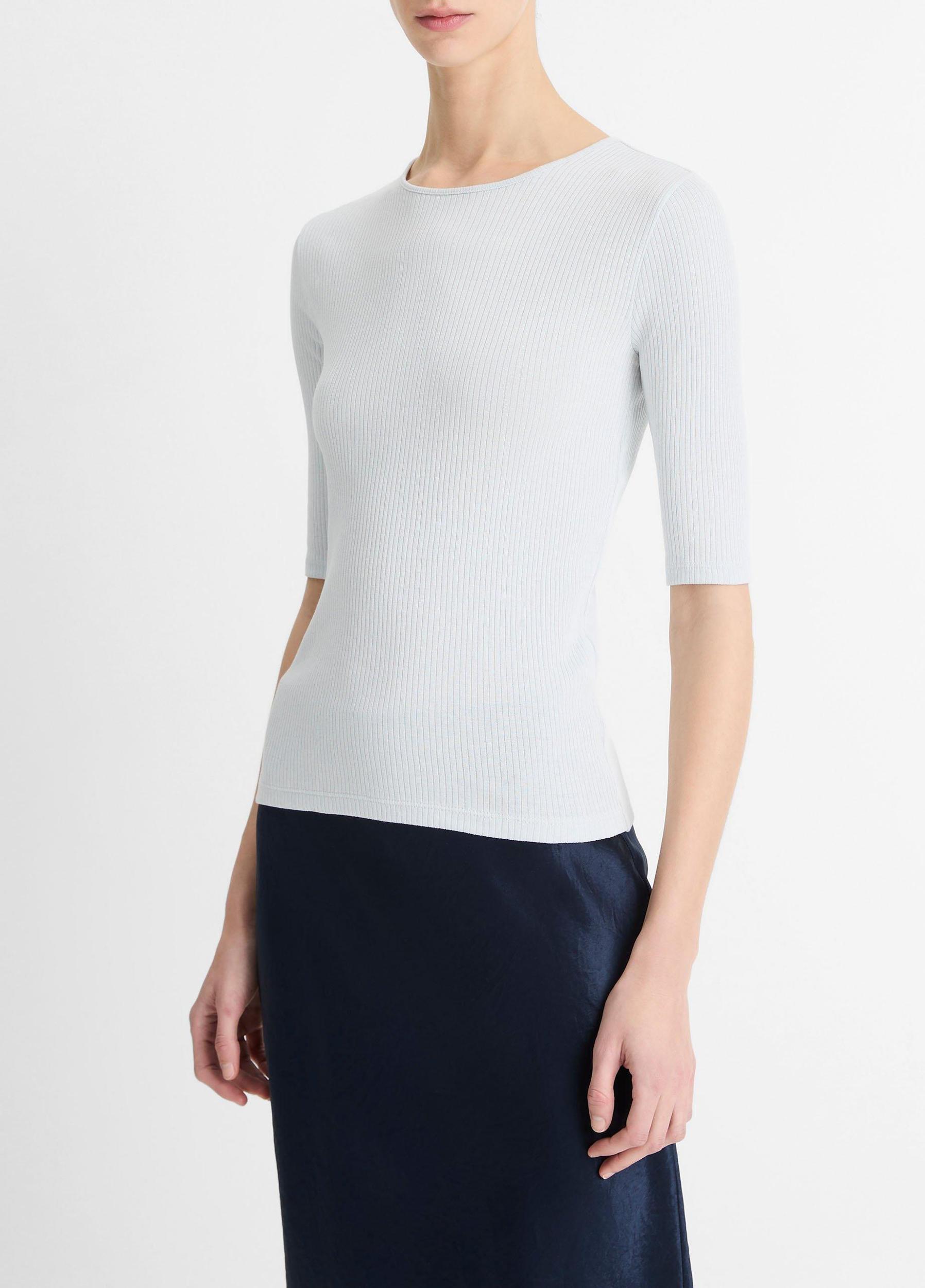 Ribbed Pima Cotton Elbow-Sleeve T-Shirt Product Image