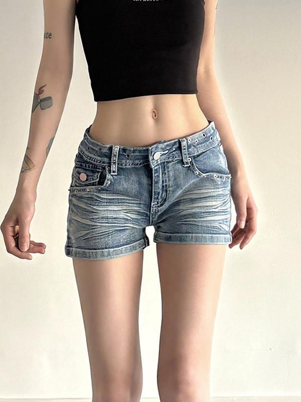 Washed-Out Aged Denim Shorts Product Image