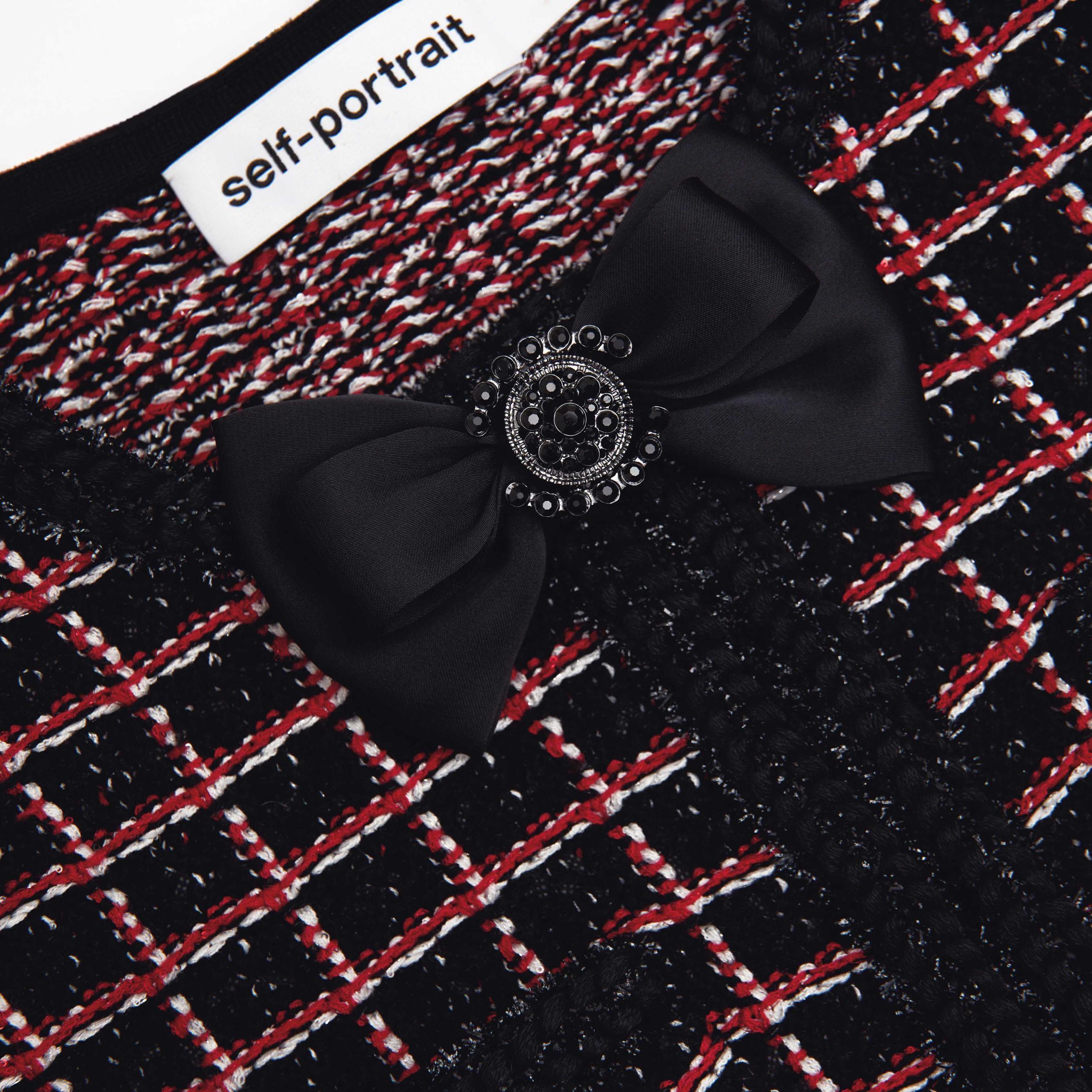 Black And Red Check Knit Mini Dress Product Image