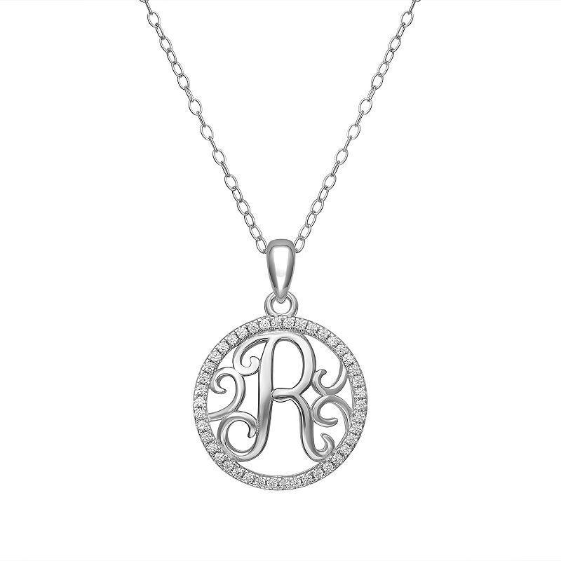 PRIMROSE Sterling Silver Cubic Zirconia Initial Pendant Necklace, Womens Product Image