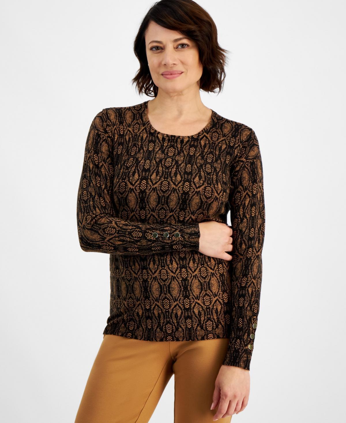 Jm Collection Womens Printed Crewneck Long-Sleeve Sweater, Created for Macys Product Image