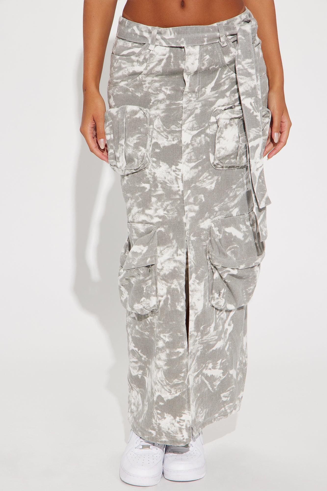 Lost In A Fog Cargo Maxi Skirt - Grey/combo Product Image