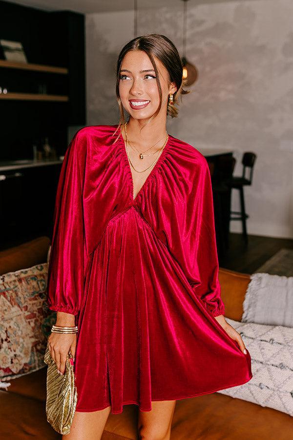 Uptown Elegance Velvet Mini Dress in Red Product Image