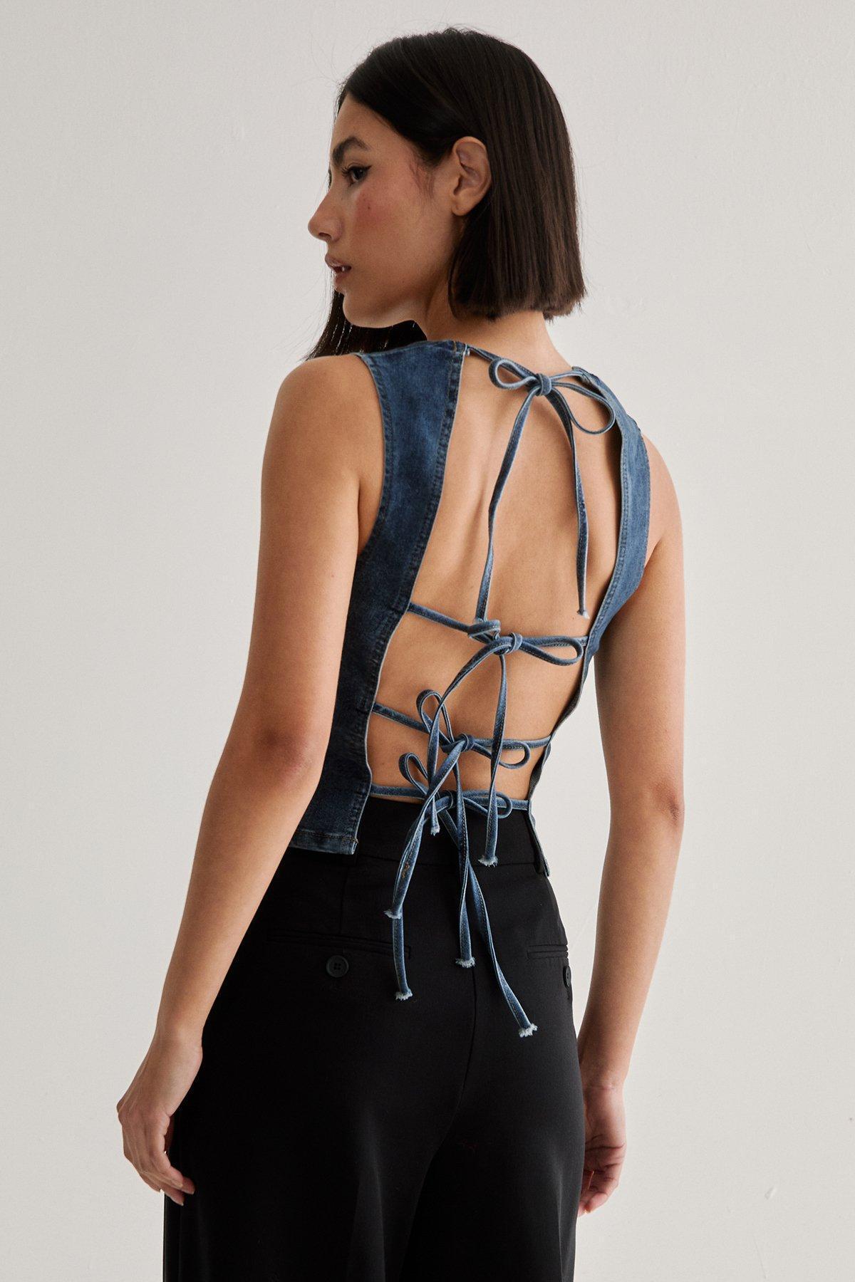 Denim Lace Back Top Product Image