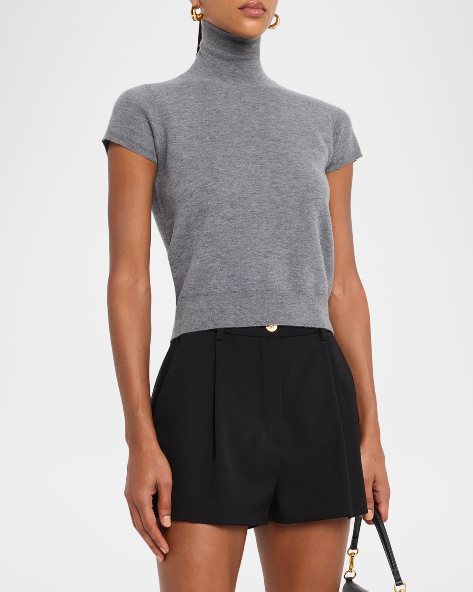Cropped Cap-Sleeve Turtleneck Top Product Image