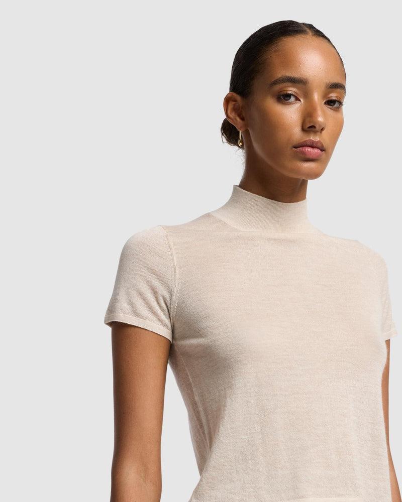 Cashmere Mock Neck Short Sleeve Sweater Product Image