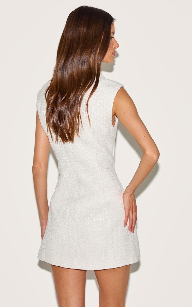  Cream Boucle V Neck Shift Dress Product Image