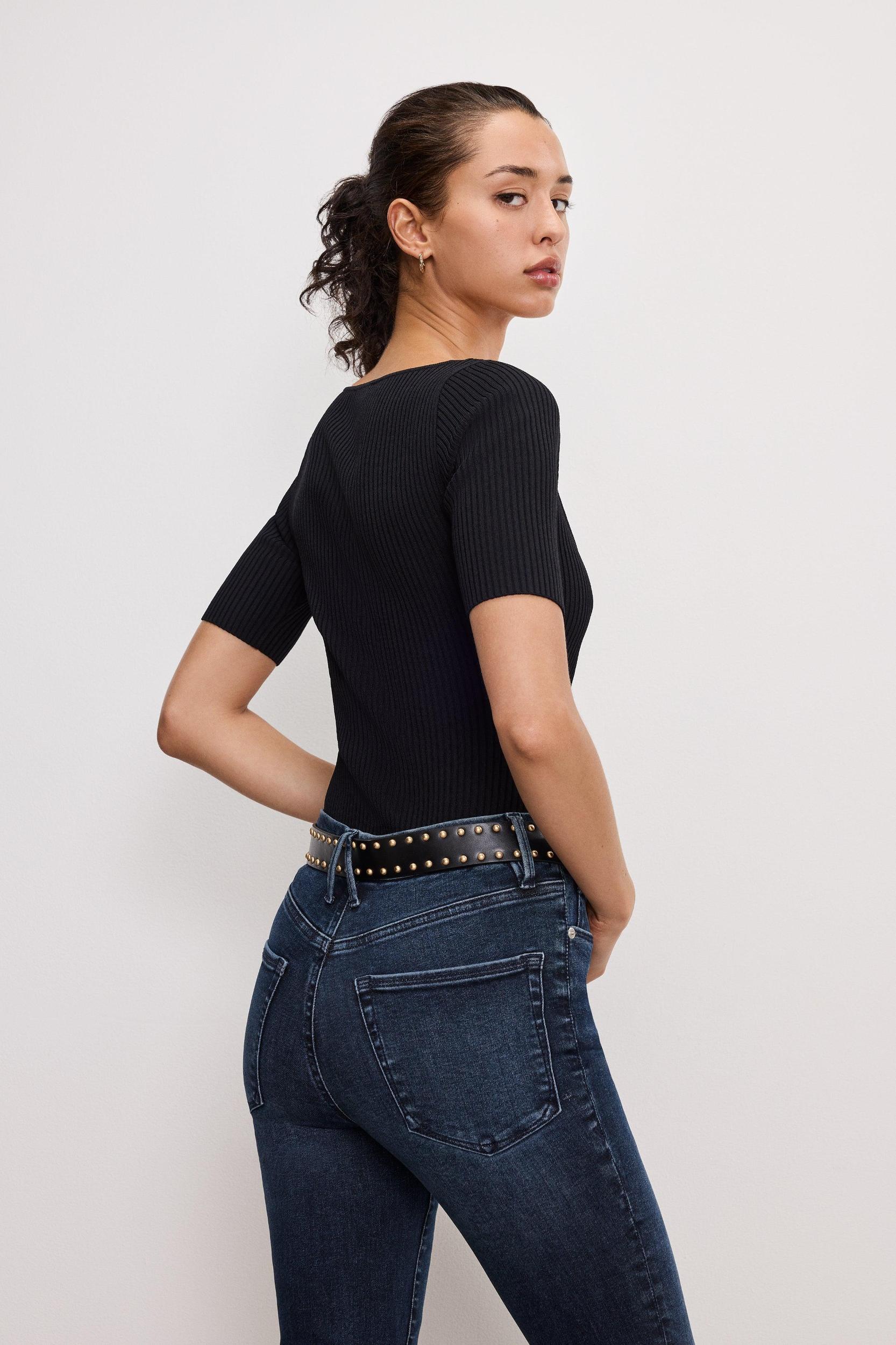 STRETCH RIB KNIT TOP | BLACK001 Product Image