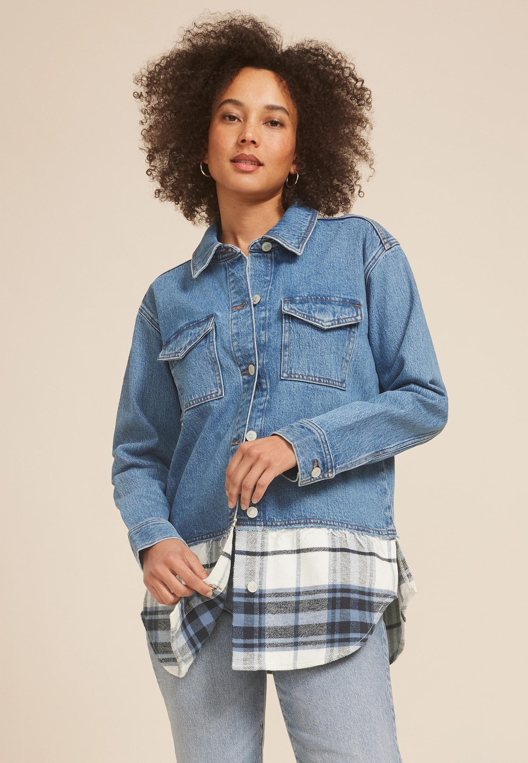 Denim Plaid Shacket Product Image