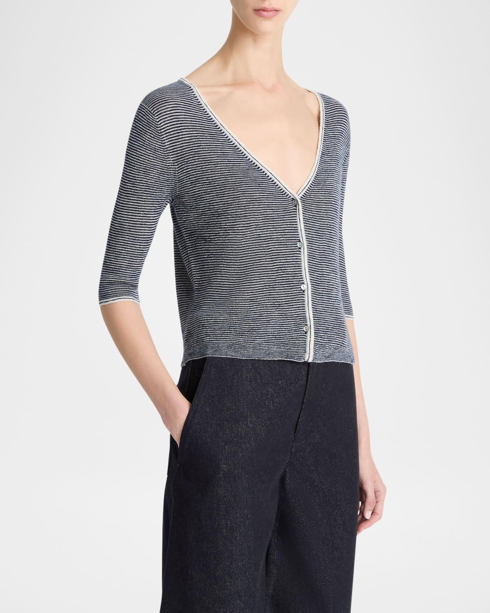 Micro-Stripe V-Neck Cardigan Product Image