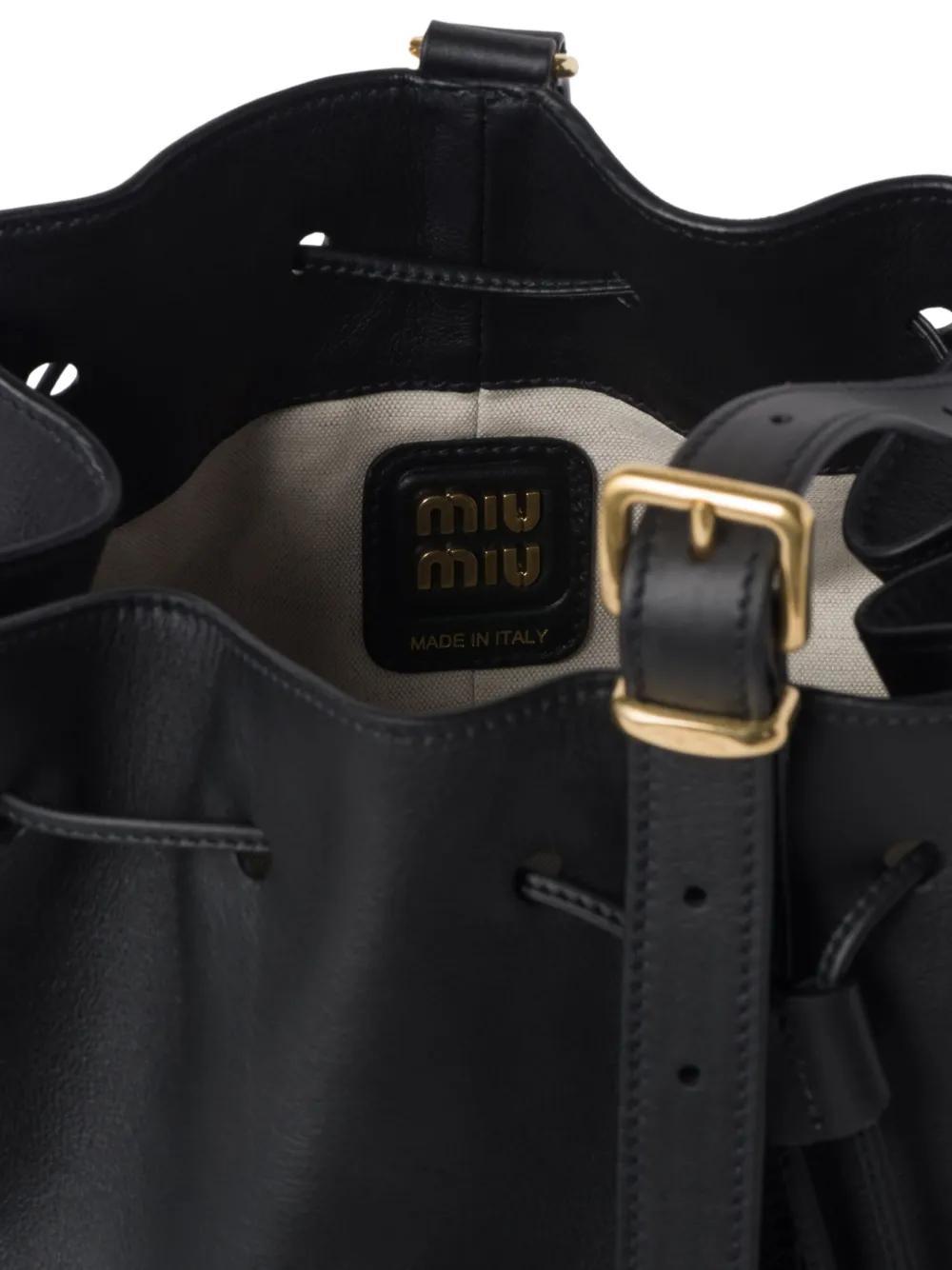 MIU MIU Logo-embossed Leather Bucket Bag In Black Product Image