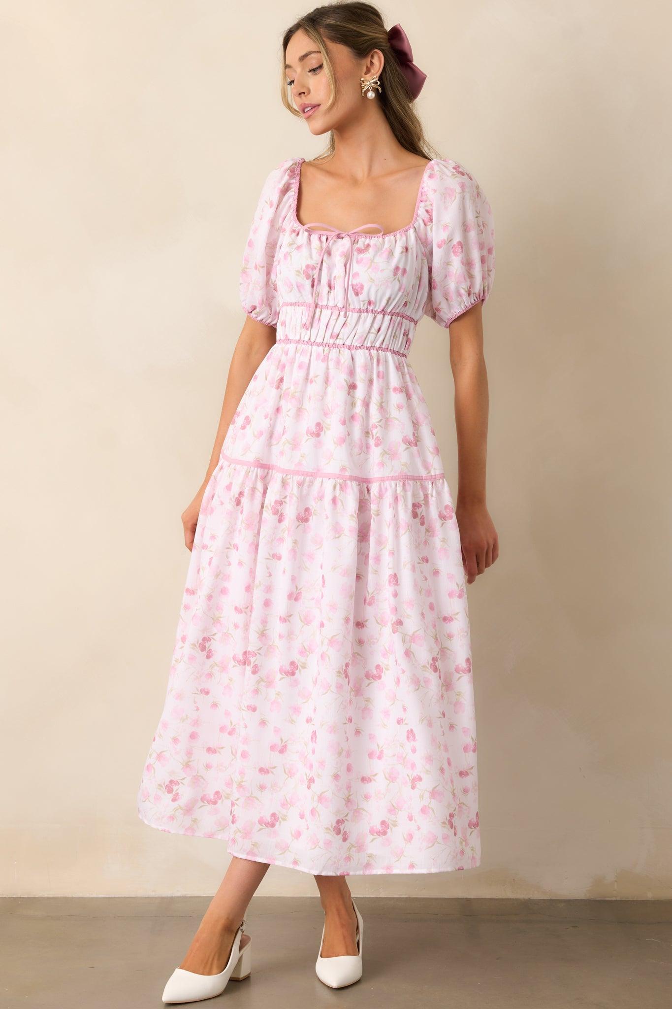 Every Sunday Pink Floral Puff Sleeve Maxi Dress Product Image