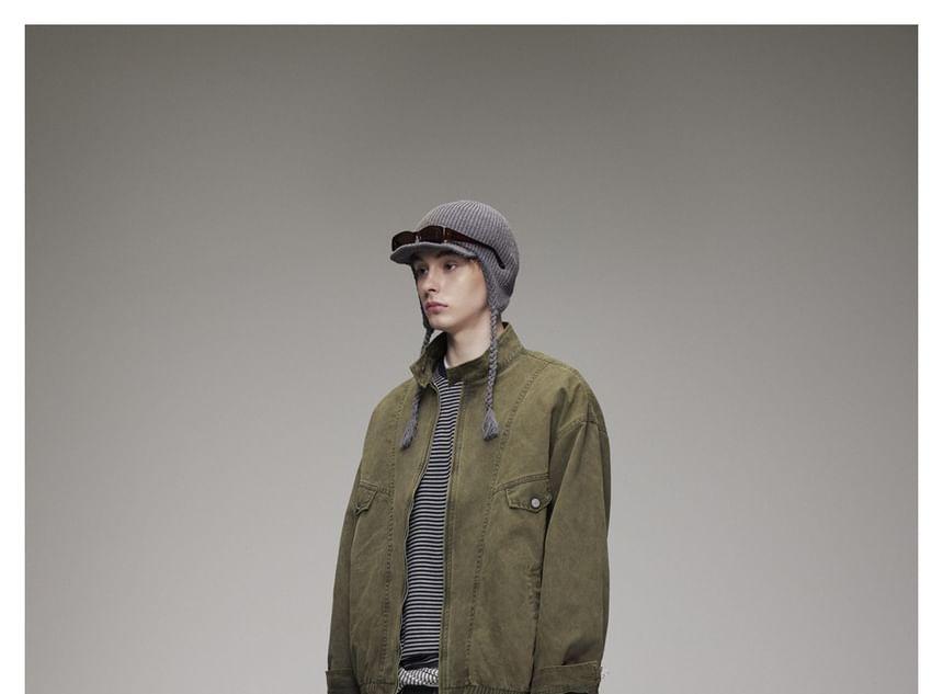 Plain Stand-Collar Loose Jacket Product Image