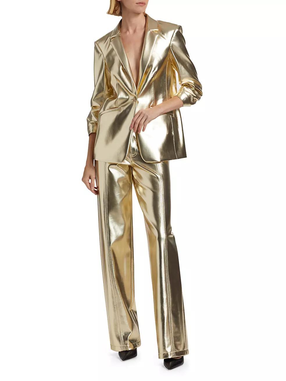 Khloe Metallic Faux Leather Blazer Product Image