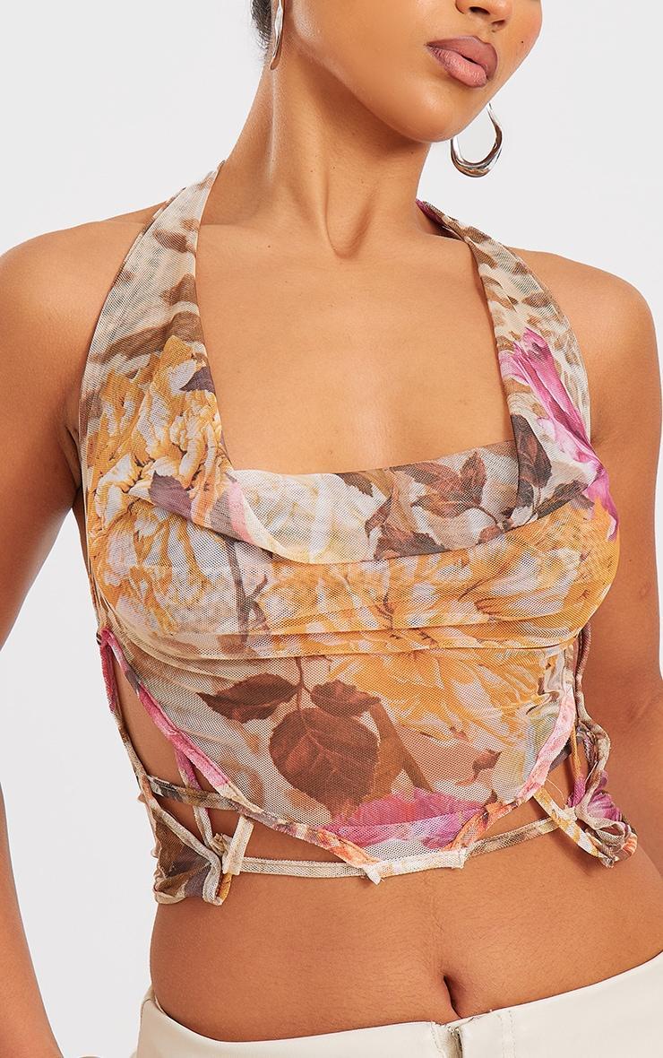 Multi Printed Mesh Longline Open Back Cami Long Top Product Image