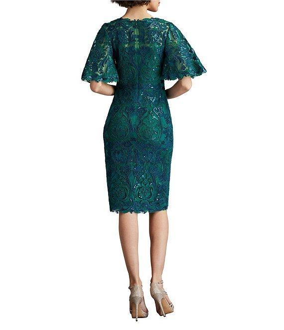 Tadashi Shoji Embroidered Sequin Lace V-Neck Flutter Sleeve Dress Product Image