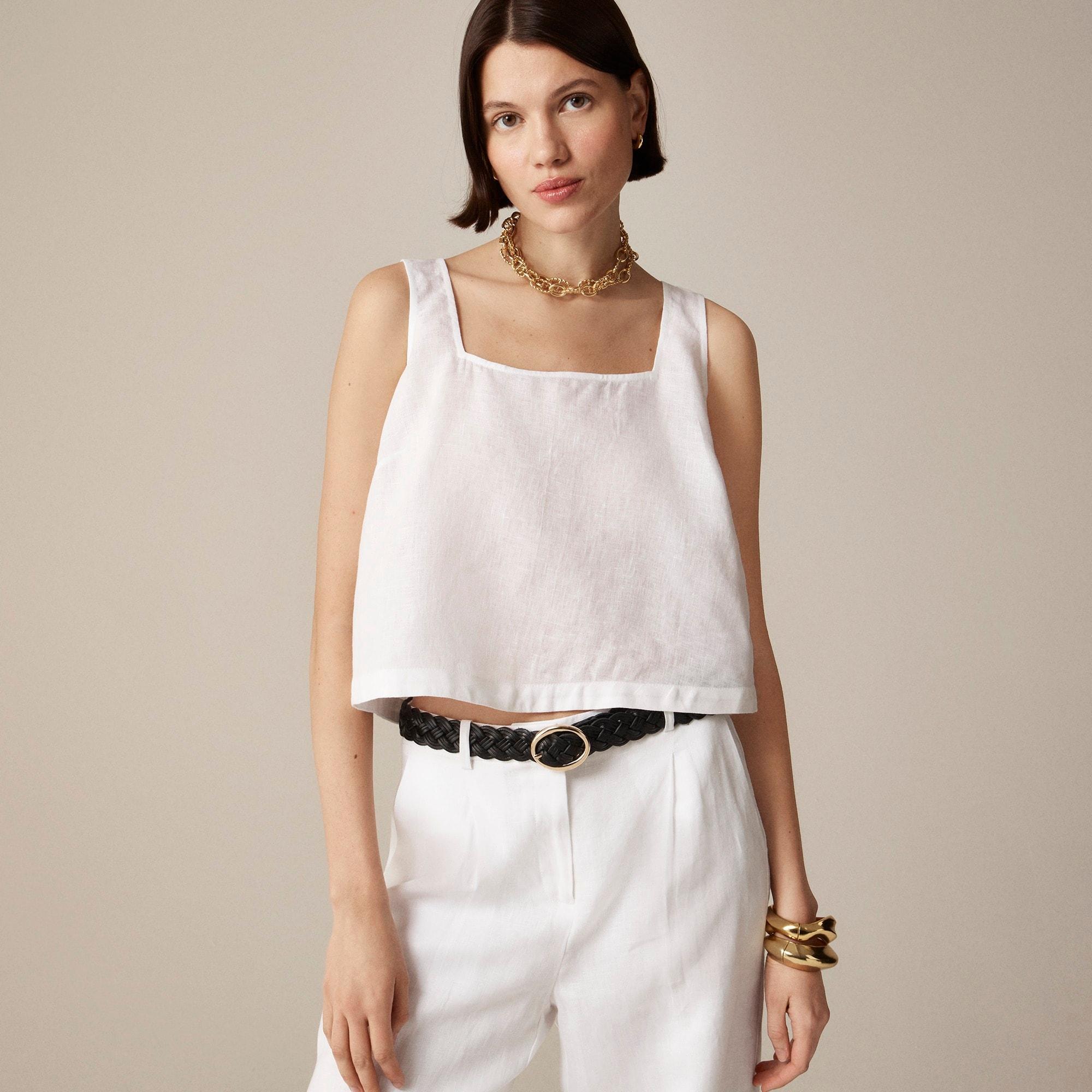 Squareneck button-back top in linen Product Image