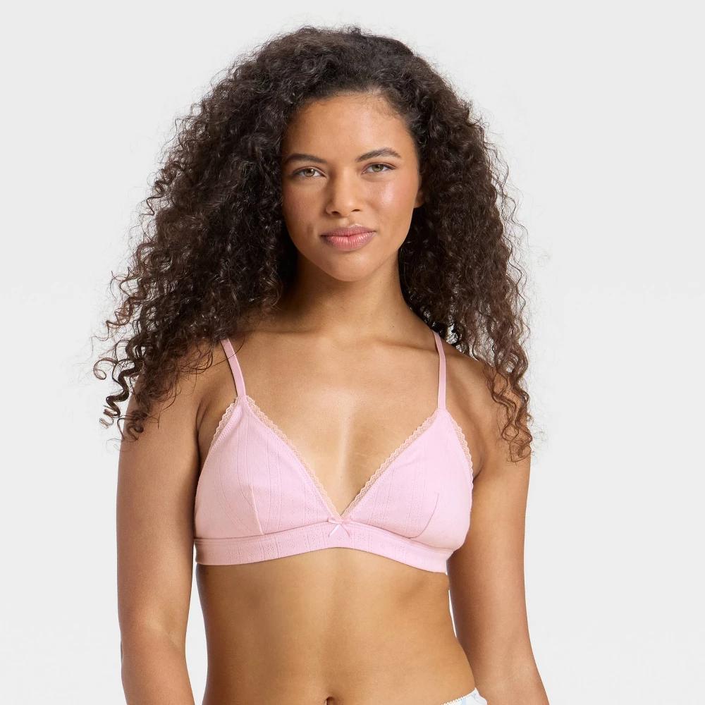 Women's Pointelle Triangle Bralette - Wild Fable™ Heathered Gray M Product Image
