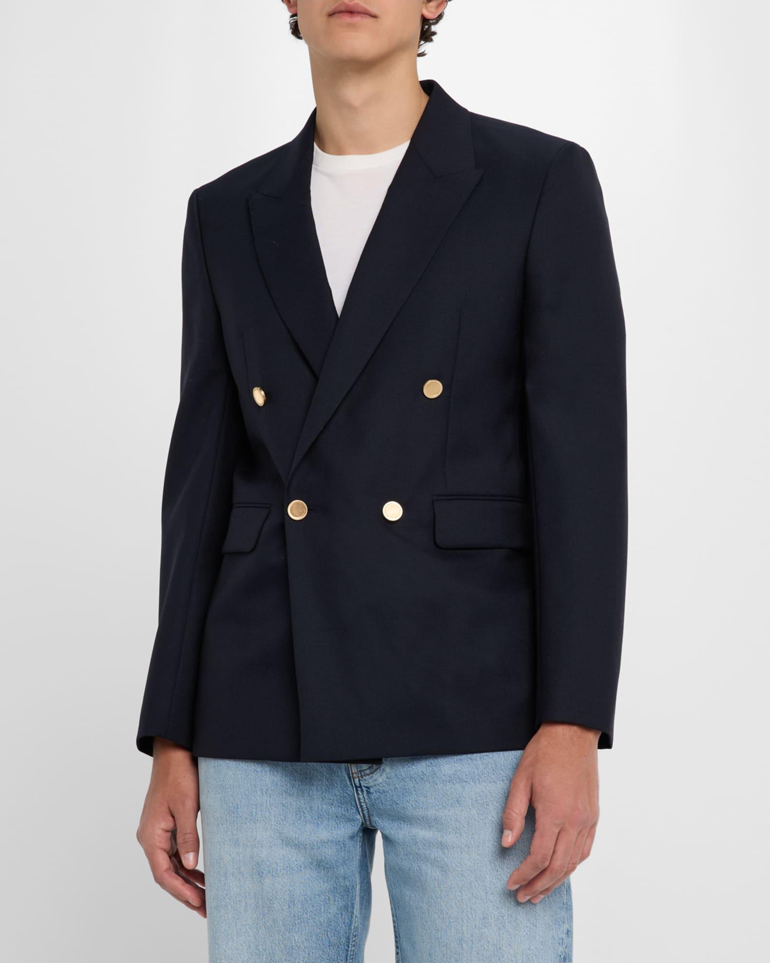 Men's Double-Breasted Wool Blazer Jacket Product Image