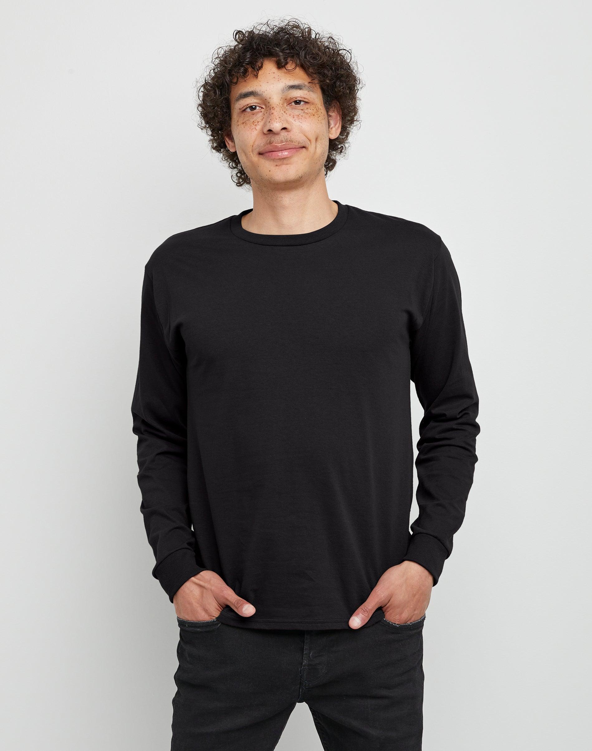 Hanes Essentials Mens Cotton Long Sleeve T-Shirt, Value 4-Pack Black XL Product Image