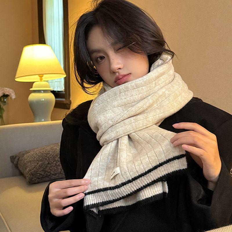 Striped Ribbed Knit Scarf Product Image