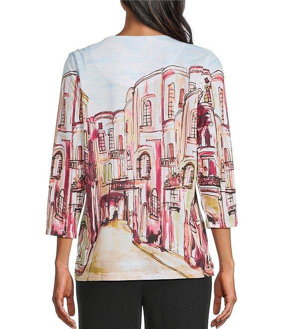 Allison Daley Embellished Rue Paris Print 3/4 Sleeve Crew Neck Knit Top Product Image