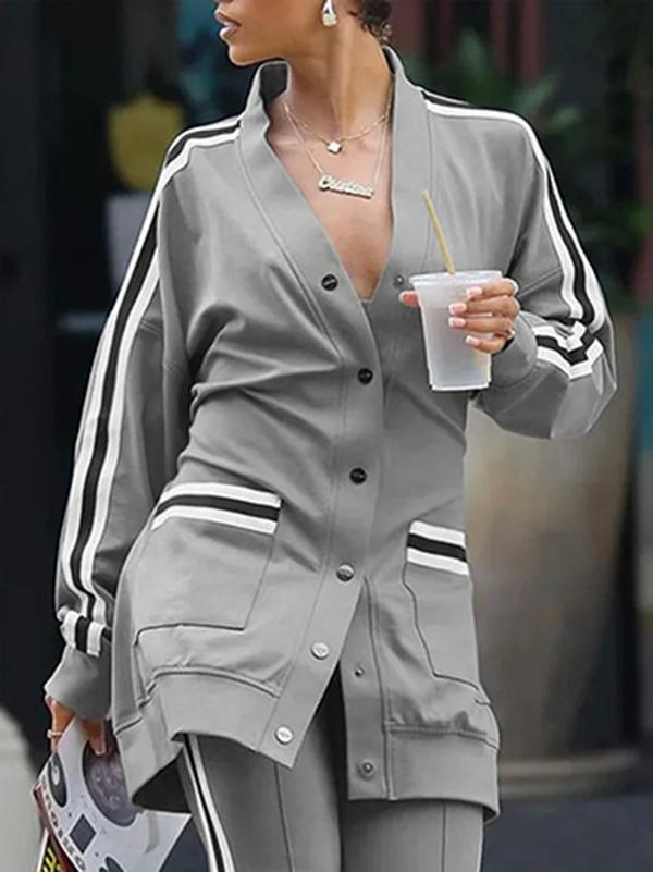 Long Sleeves Split-Joint V-Neck Outerwear Product Image