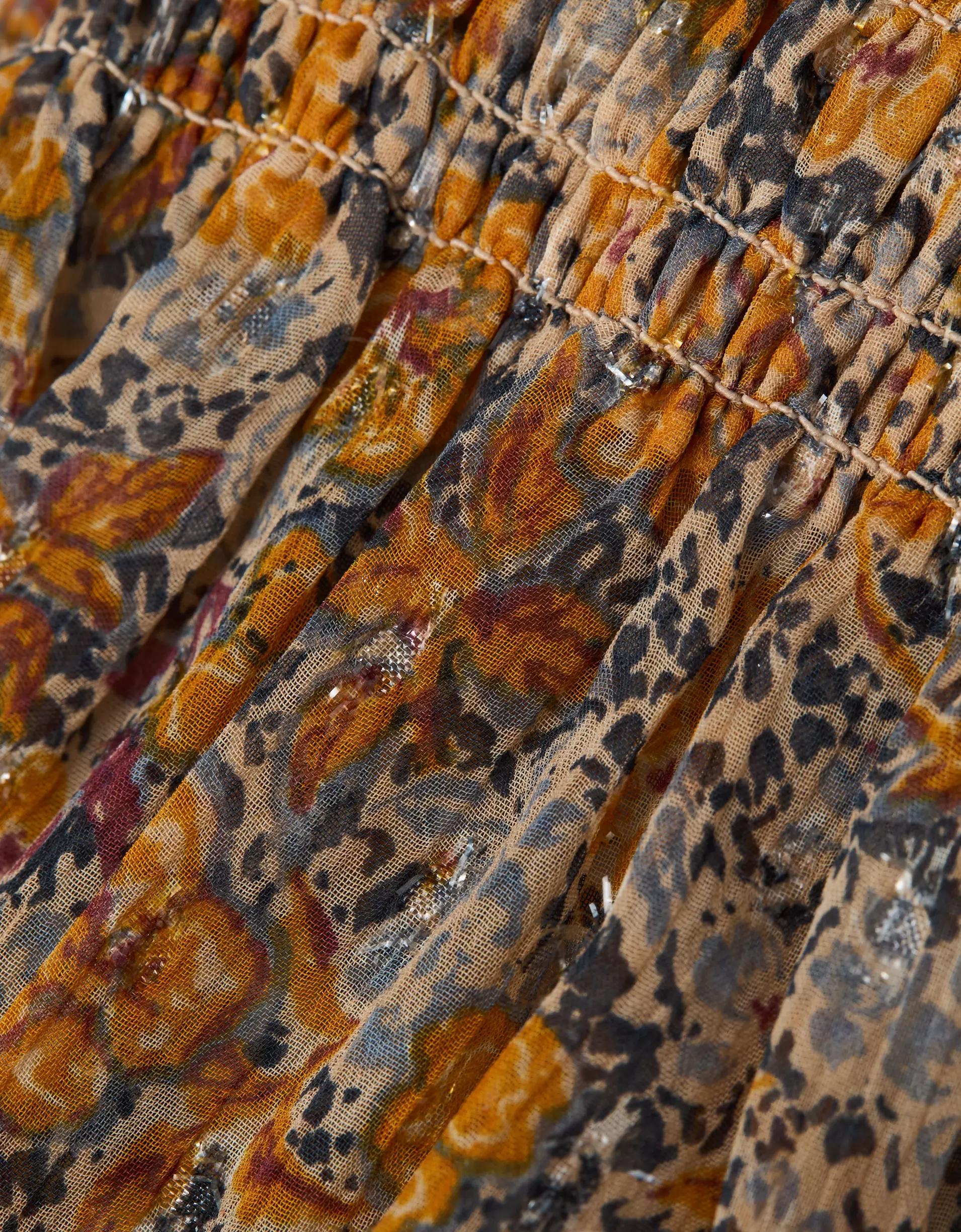 AE Long-Sleeve Smocked Bodice Ruffle Top Product Image