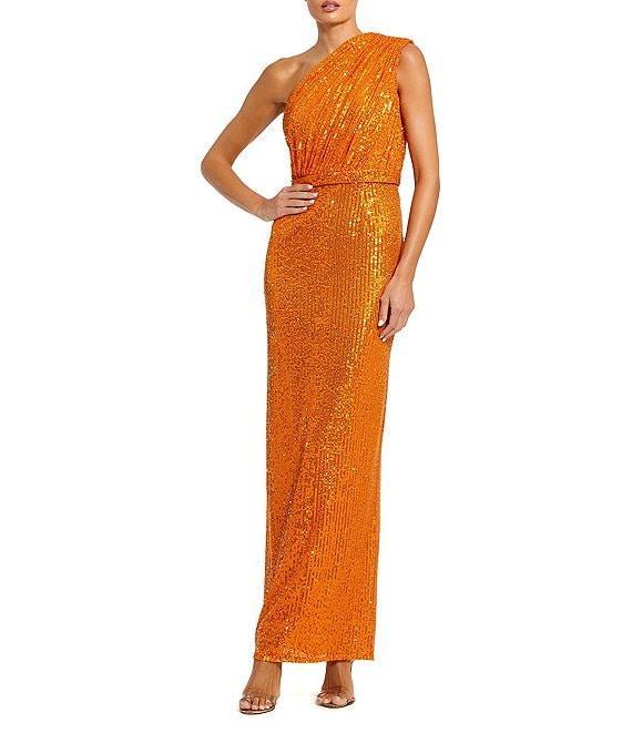 Mac Duggal Sequin Ruched One Shoulder Gown Product Image