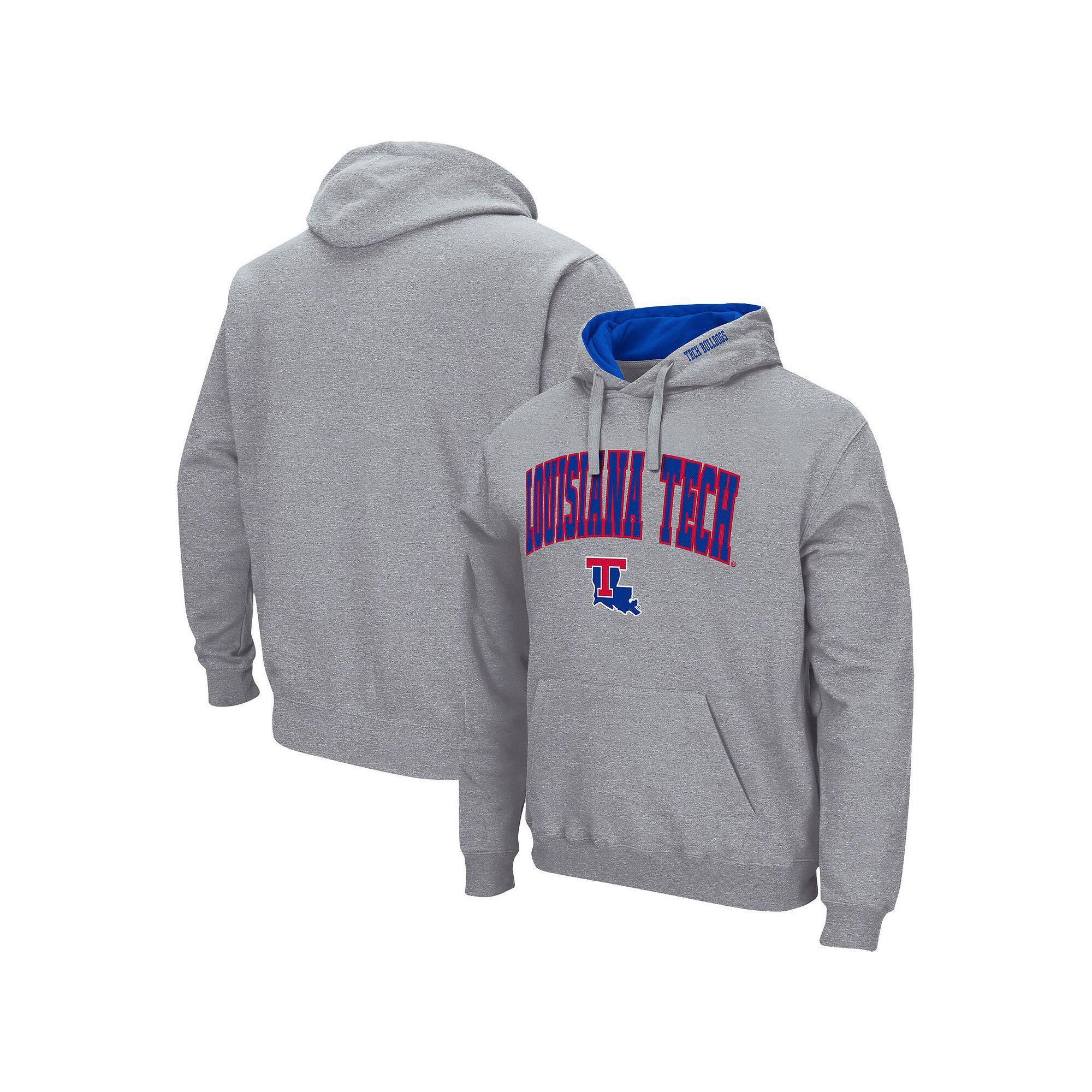 Men's Colosseum Heathered Gray Louisiana Tech Bulldogs Arch and Logo Pullover Hoodie,  Product Image