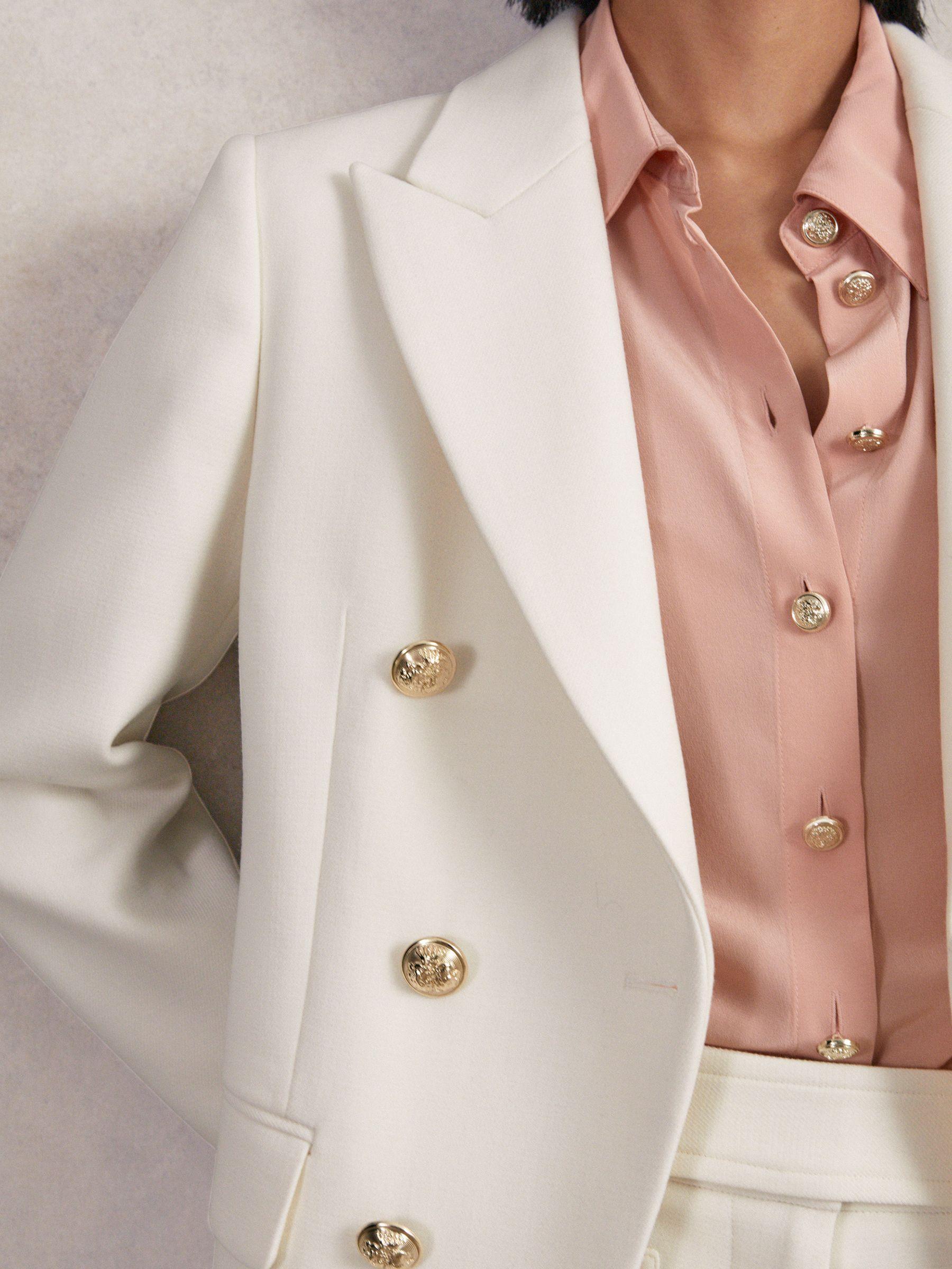 Petite Button-Detail Wide-Leg Trousers in Navy Product Image