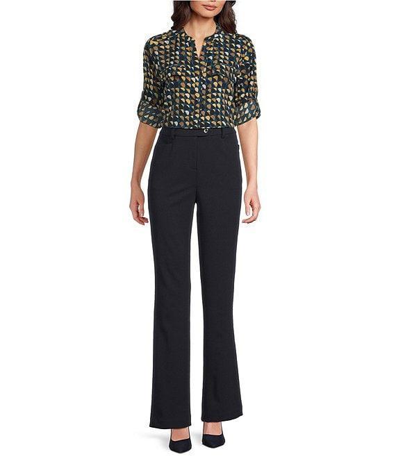 Calvin Klein Crew Neck Roll Tab Sleeve Button Front Blouse Product Image