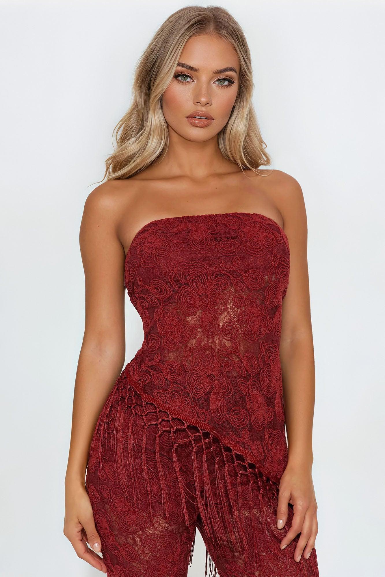 Nayansi Embroidered Fringe Pant Set - Rust Product Image