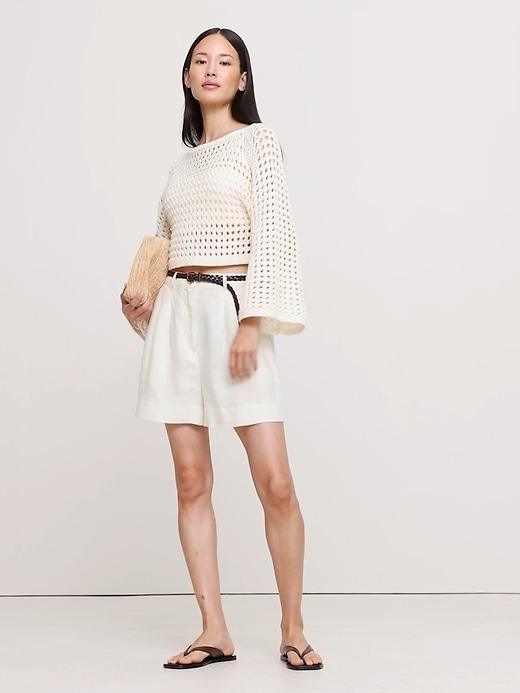 Cotton Crochet-Style Cropped Sweater Product Image